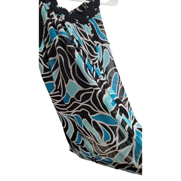 APOSTROPHE Sleeveless Abstract Print Blouse Top W/ Pleated Front & Black Lining - Picture 4 of 5